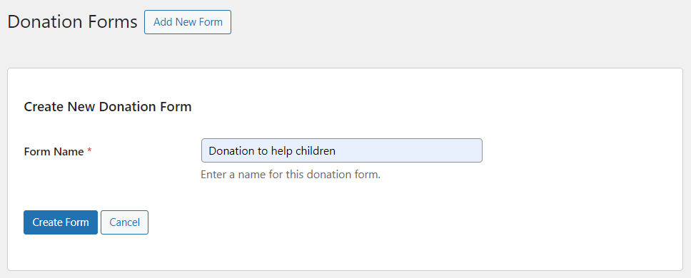 Create new donation form