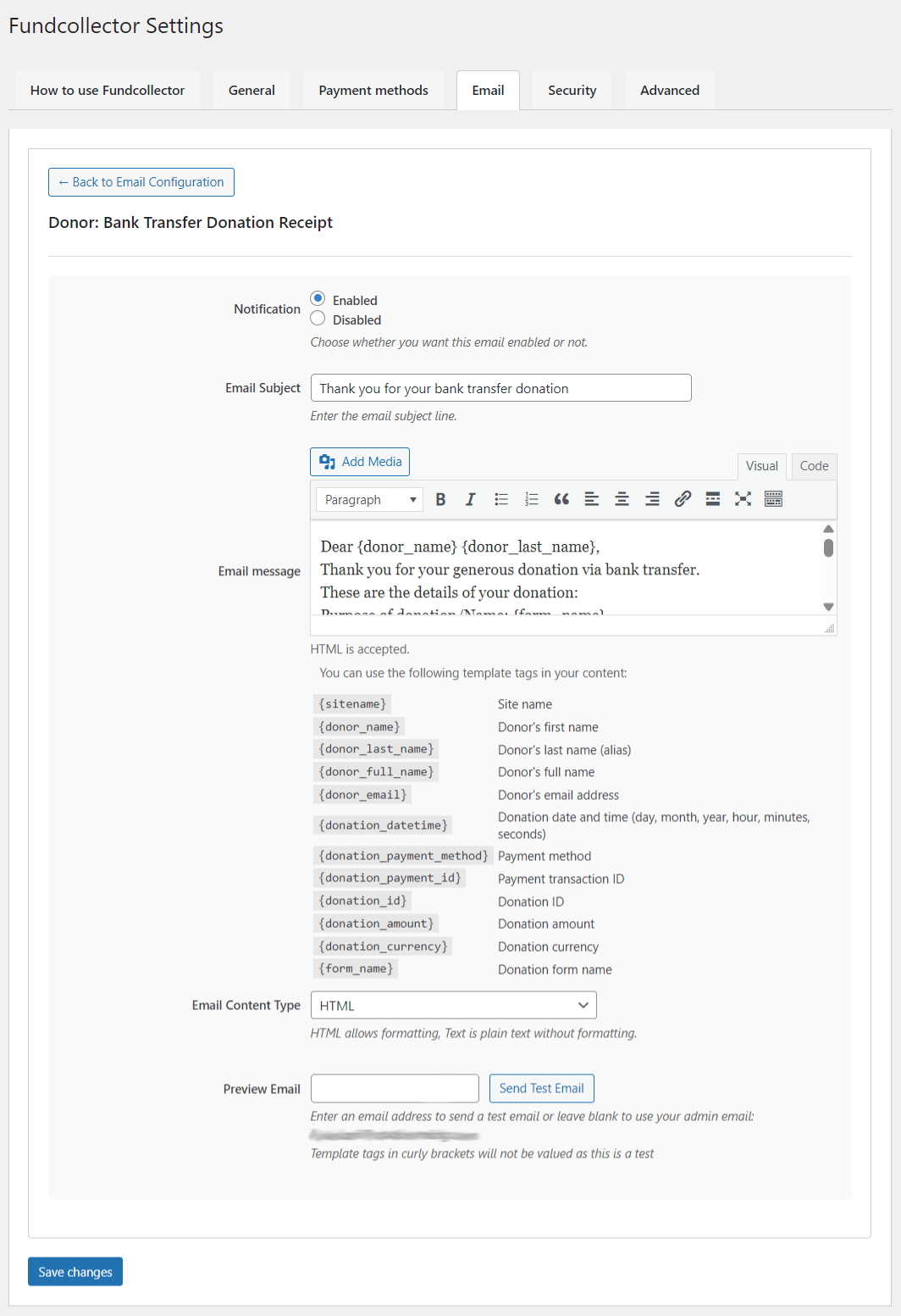 Email - Donor - Bank Transfer Donation Receipt Settings