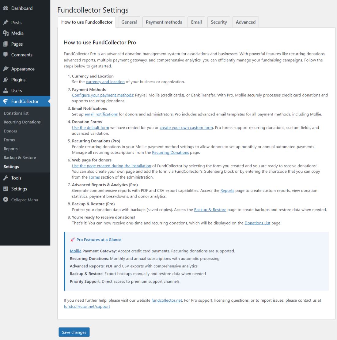 FundCollector Settings