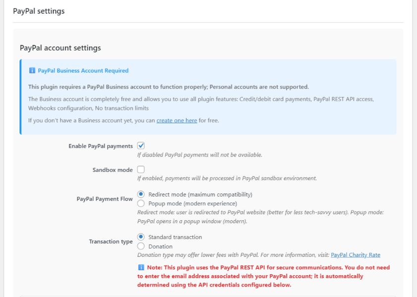 PayPal general settings