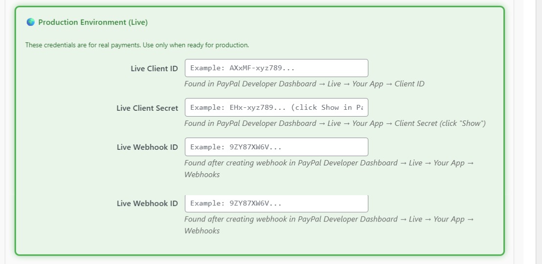 PayPal Rest api live