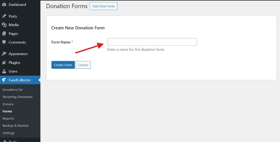 Add New Donations Form