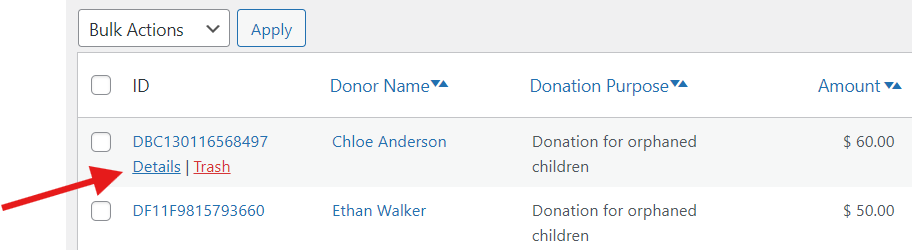 Details / Trash links