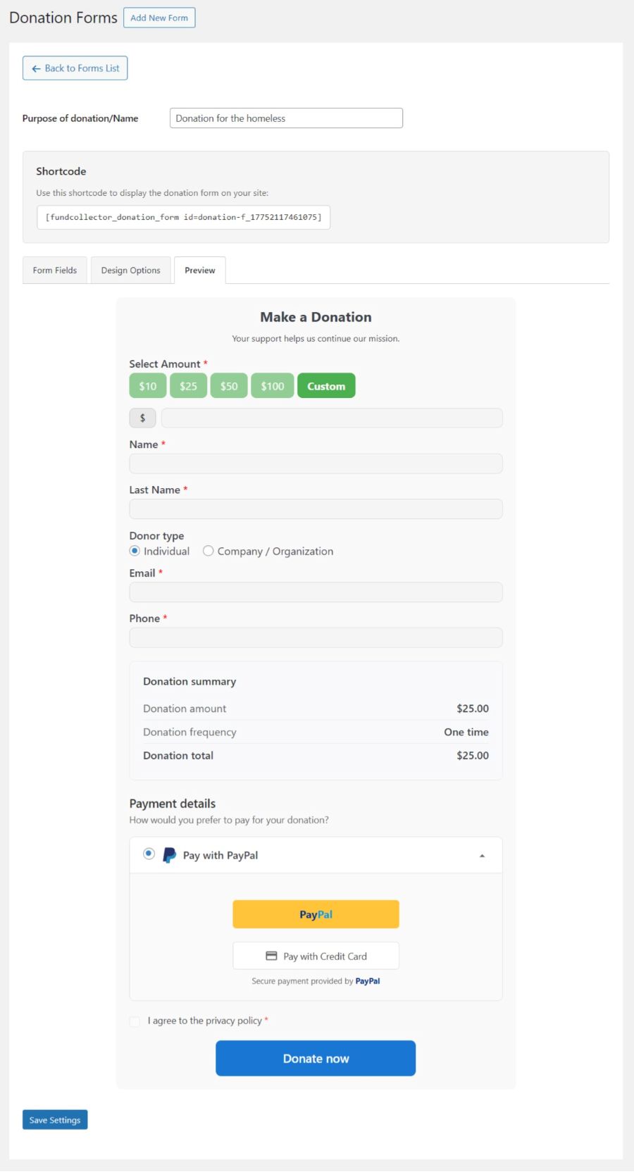 New Donation Form Preview