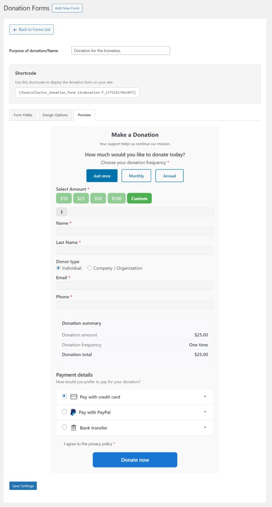 New Donation Form Preview With Recurring