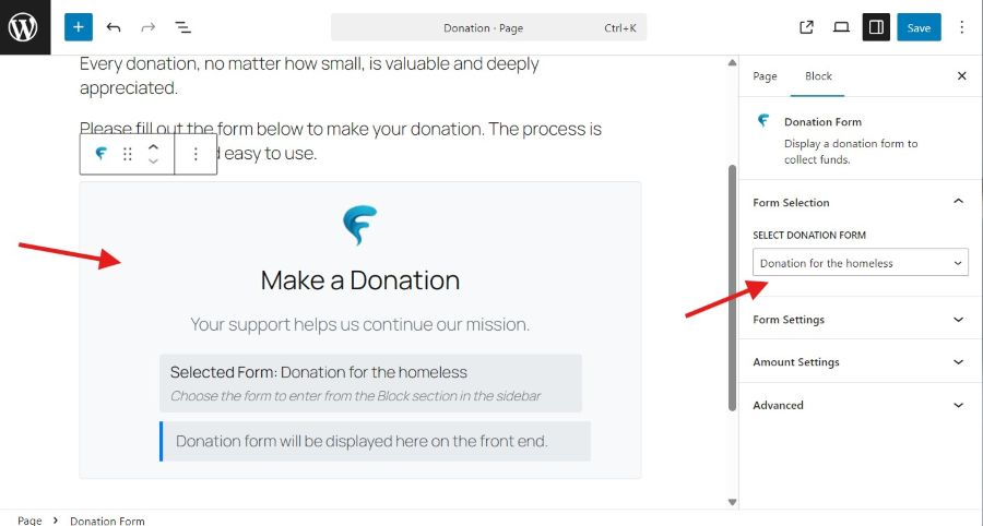 Embedded form in page or post