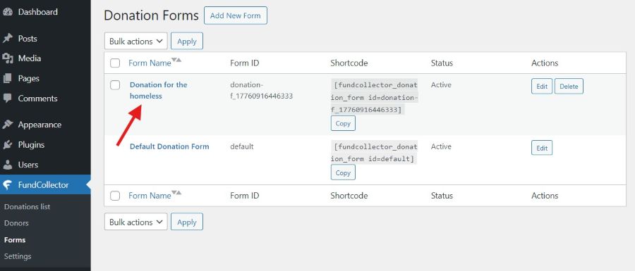 Donation Forms List