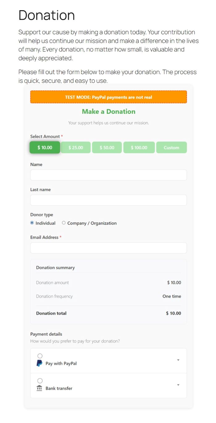 Form in frontend