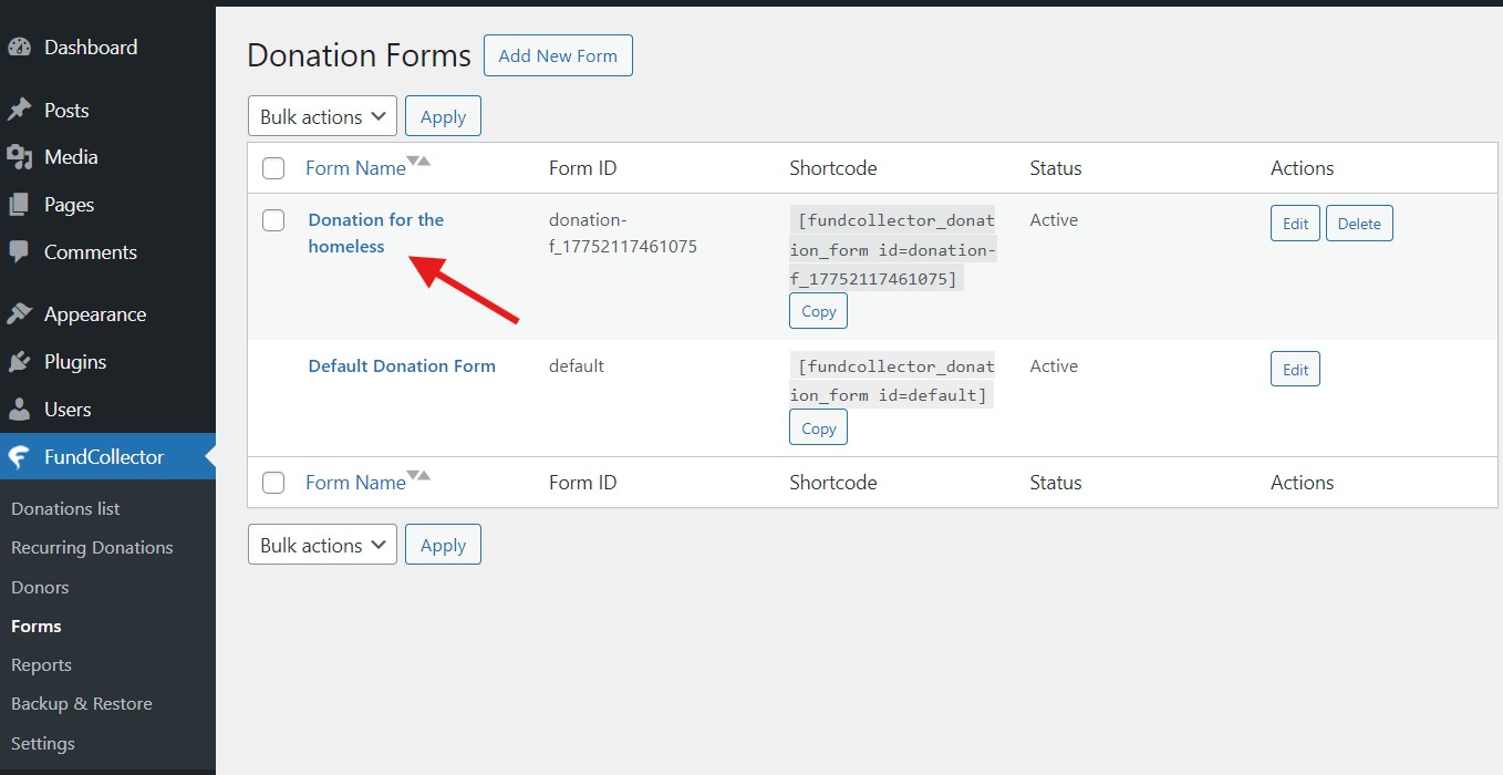 Donations Forms List