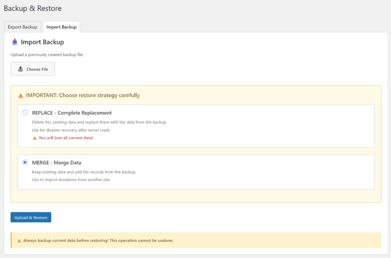 Import Backup (Restore)