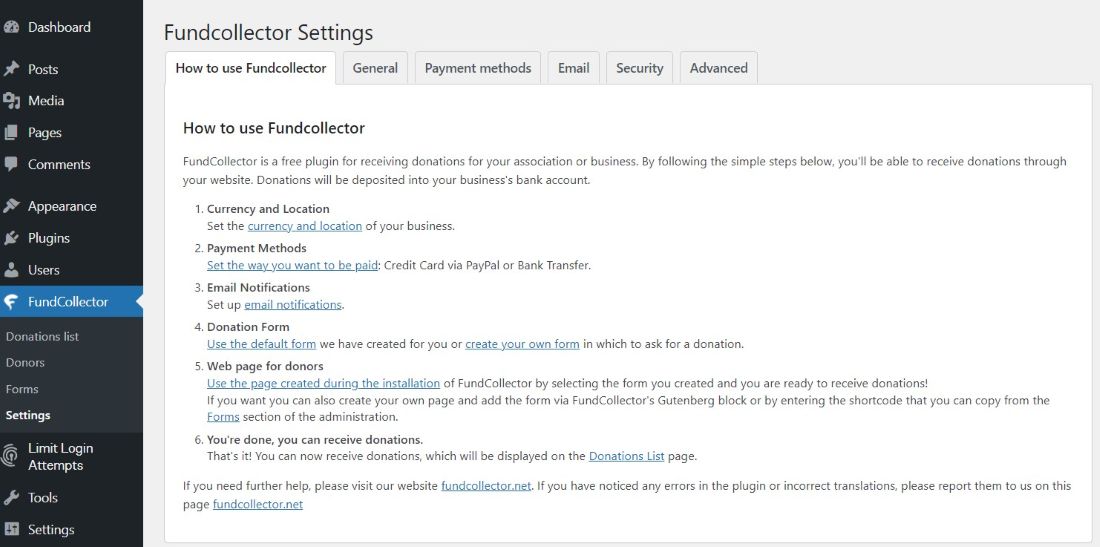 FundCollector Settings