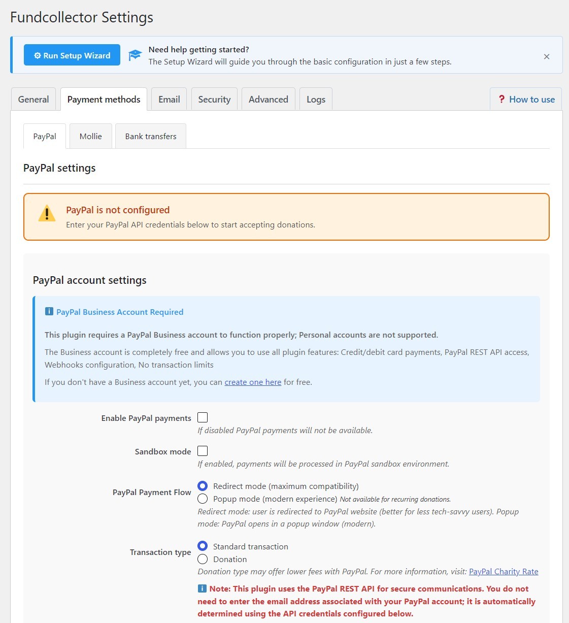 PayPal account settings